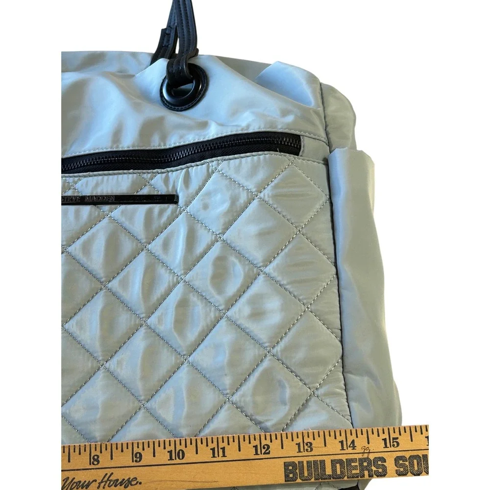 Steve Madden Quilted Nylon Tote Bag Blue Grey‎ Shoulder Bag with Pouch
